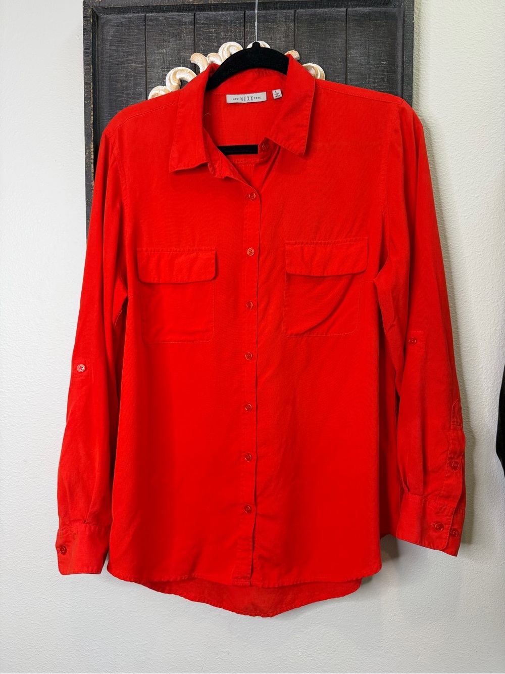 Nexx New York 100% Silk Bright Red Long Sleeve Button-Down Shirt